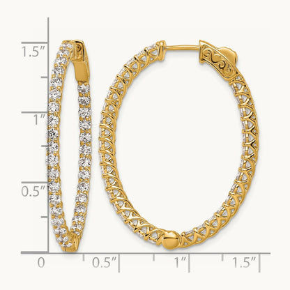 Diamond Oval Hoop w/Safety Clasp Earrings, 14K