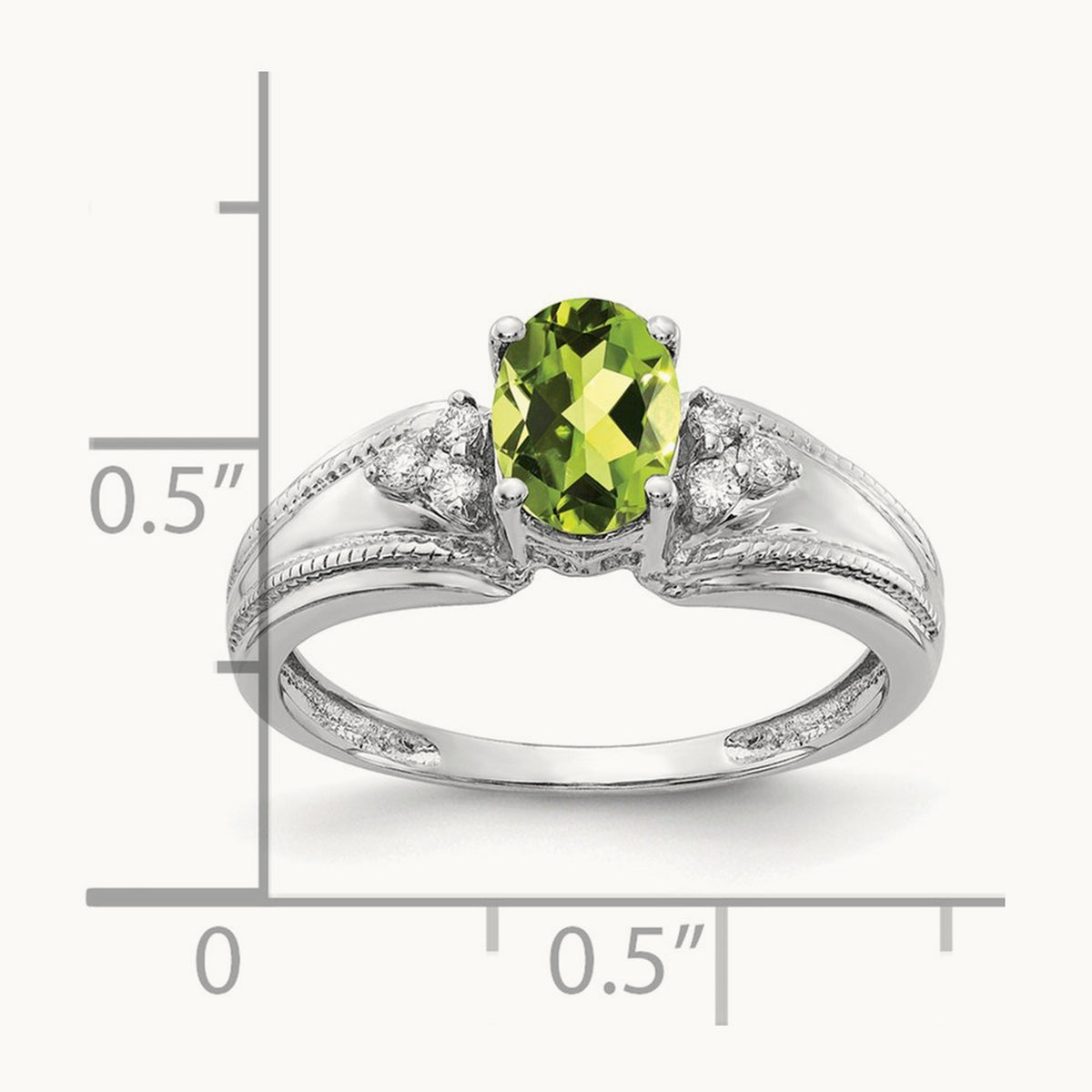 7x5mm Oval Peridot AA Diamond ring, 14K White Gold