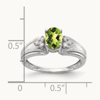 7x5mm Oval Peridot AA Diamond ring, 14K White Gold