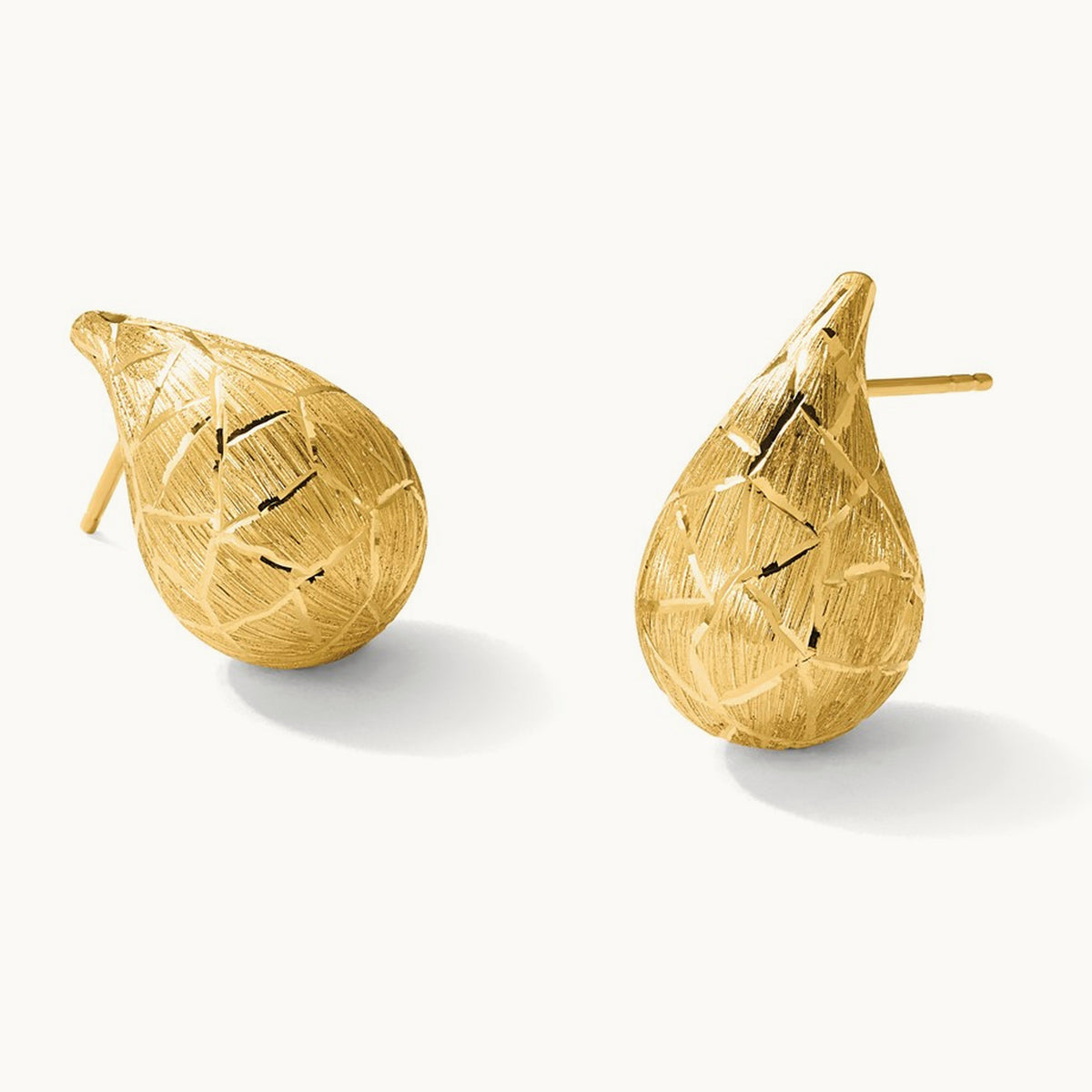 Polished/Brushed/Diamond-cut Puffed Teardrop Post Earrings — 20mm