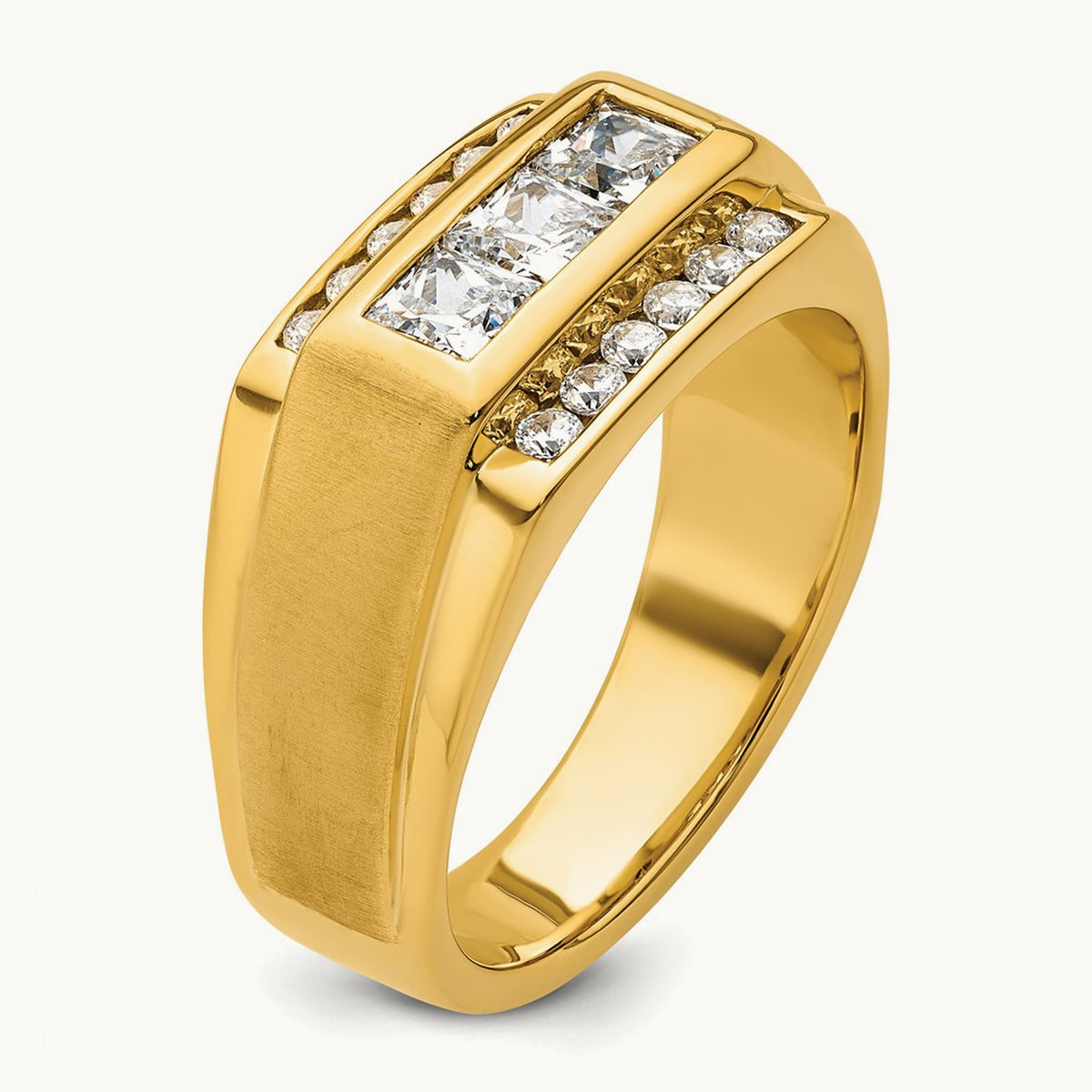 Polished & Satin Men's Ring, 1.00 ct tw Lab-Grown Diamond