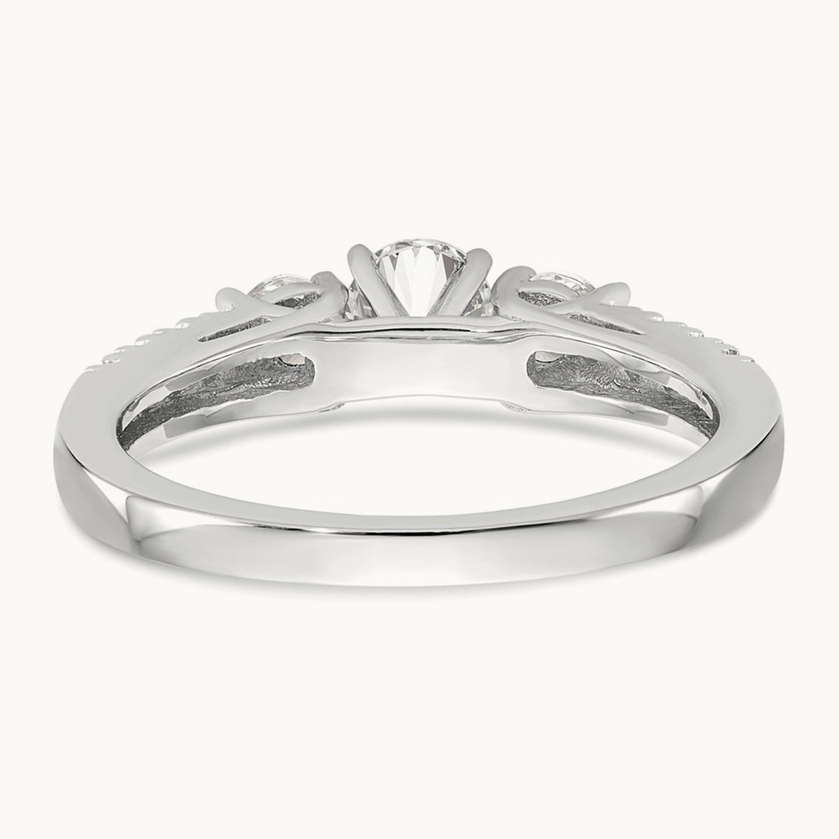 3-Stone Diamond Peg Set Semi-mount Engagement Ring, 14K White Gold