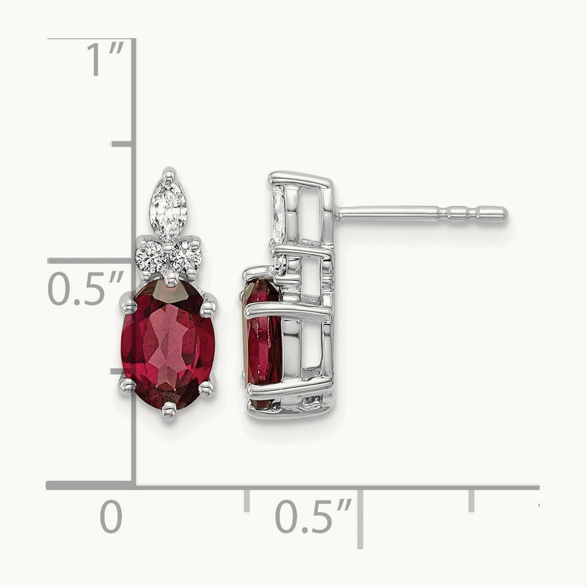 Diamond and Garnet Post Earrings — 14K White Gold