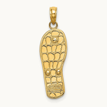 w/Rhodium 3D Enamel Fuschia and White Flowers On Aqua Flip-Flop Charm, 14K