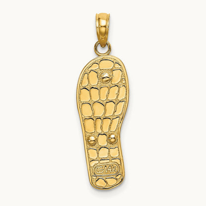 w/Rhodium 3D Enamel Fuschia and White Flowers On Aqua Flip-Flop Charm, 14K