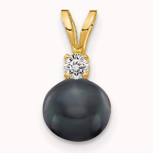 Black FW Cultured Pearl AA Diamond Pendant, 6mm, 14K