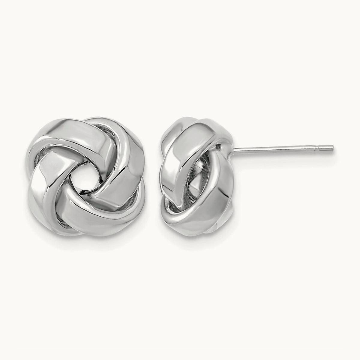 Polished Love Knot Post Earrings — 14K White Gold