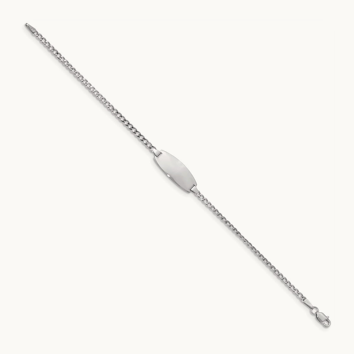 Semi-Solid Oval Curb ID Bracelet — 14K White Gold, 6mm