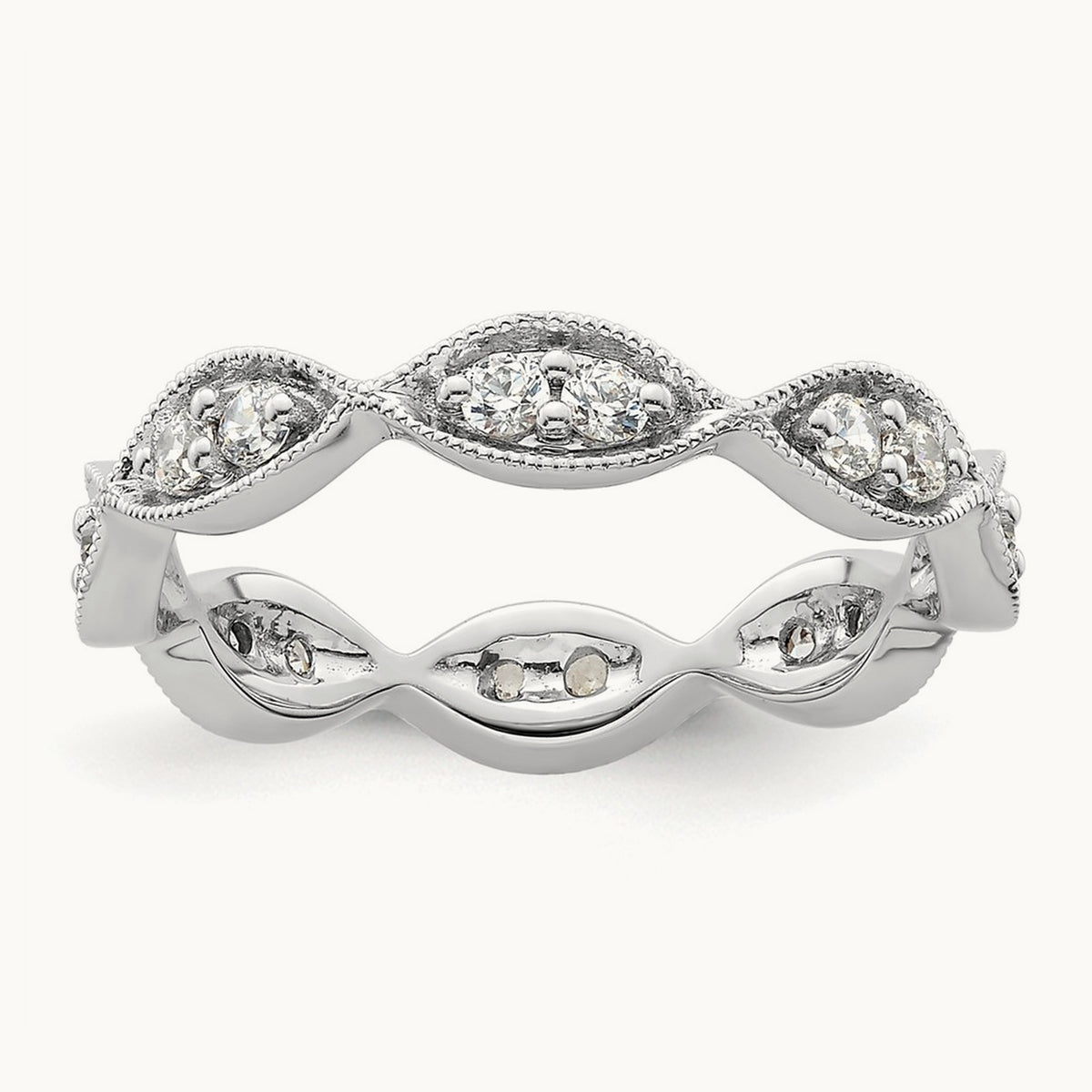 Polished Vintage Pave Diamond Eternity Band, 14K Gold — 14K White Gold