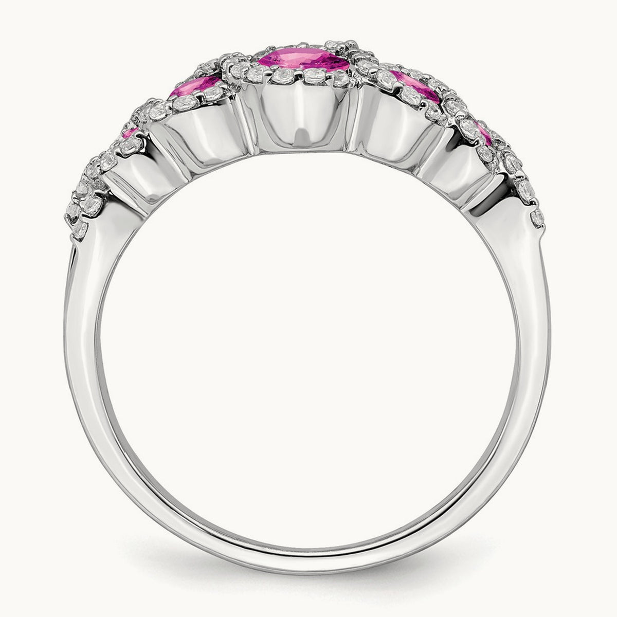 Created Pink Sapphire and Diamond Ring, 14K White Gold