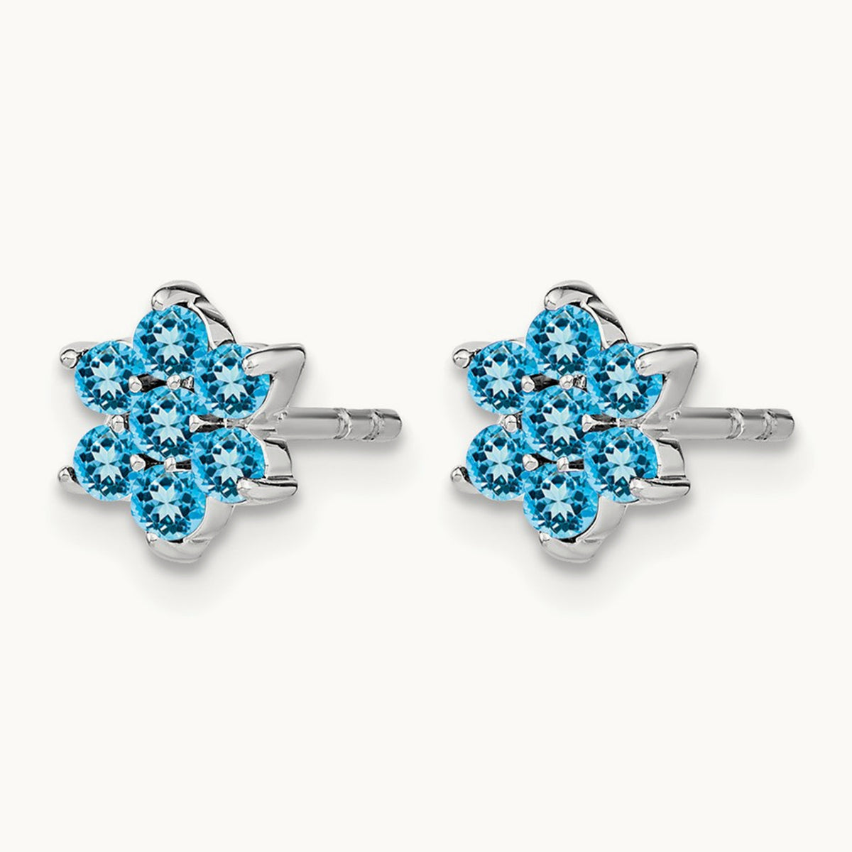 Blue Topaz Floral Post Earrings, 14K White Gold