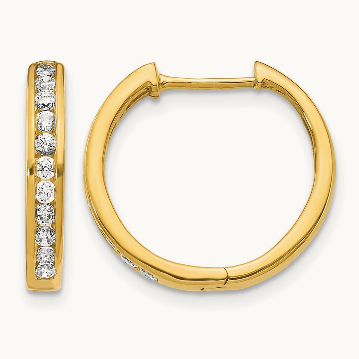 Diamond Hinged Hoop Earrings — 14K Yellow Gold