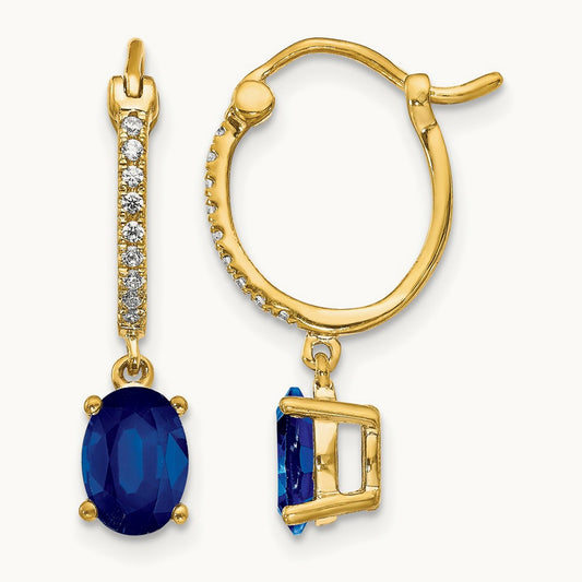 1/10ct Diamond and Sapphire Dangle Hoop Earrings, 14K