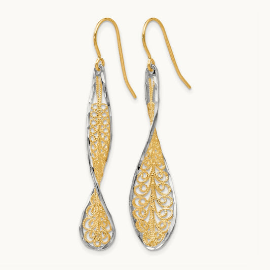 D/C Dangle Shepherd Hook Earrings, 10K Two-tone — Leslie's