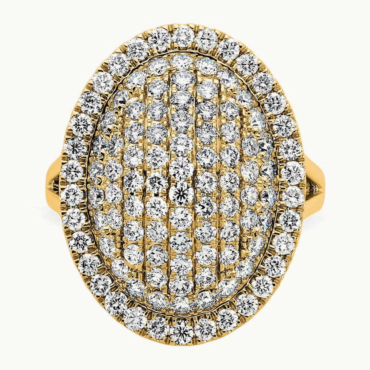 Oval Pavé Cluster Fashion Ring — 14K Yellow Gold, 7