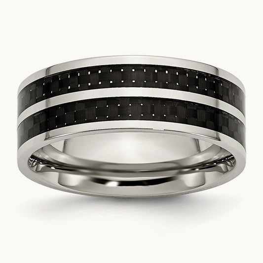 Polished Double Row Black Carbon Fiber Inlay Band — 8mm