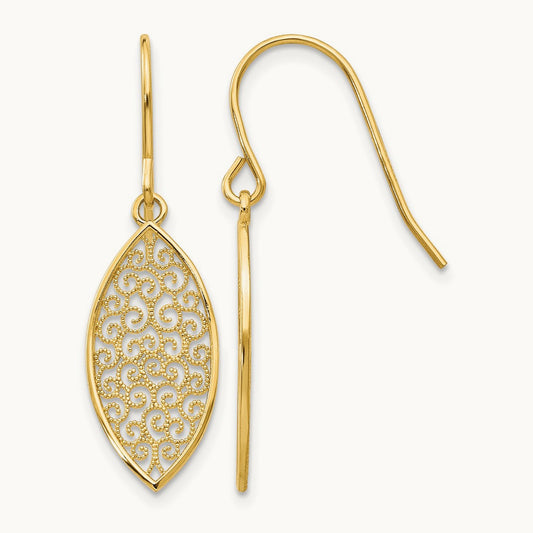 Fancy Filigree Teardrop Dangle Earrings, 14K