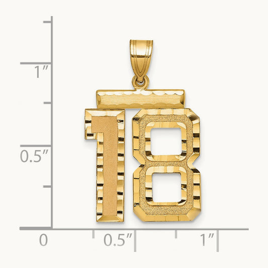 Large Brushed Diamond-cut Number 18 Charm, 14K