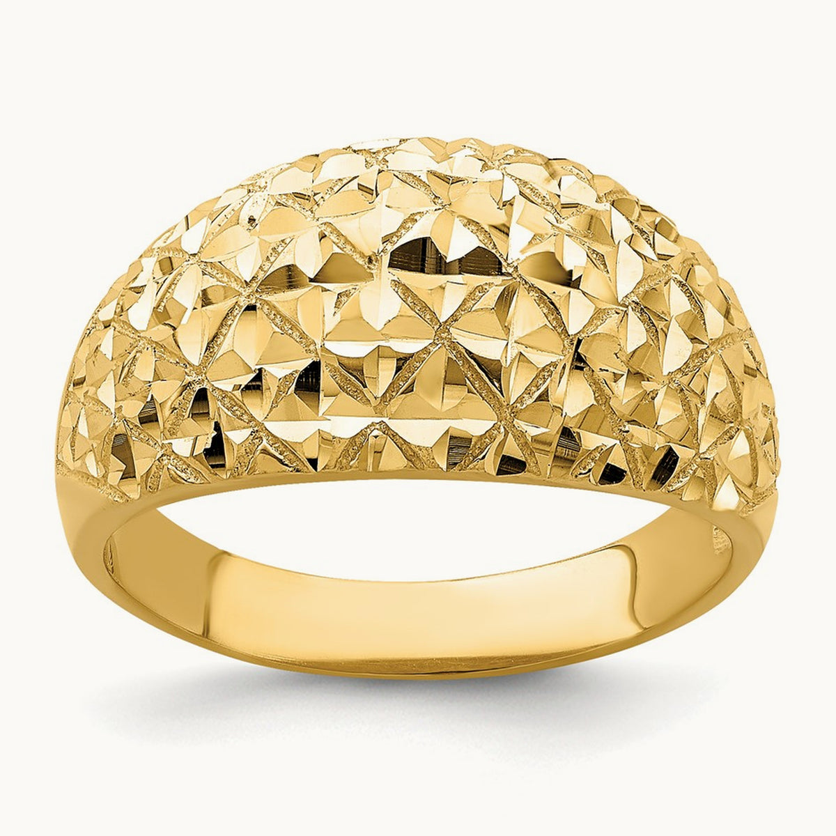 D/C Quilted Pattern Dome Ring, 14K