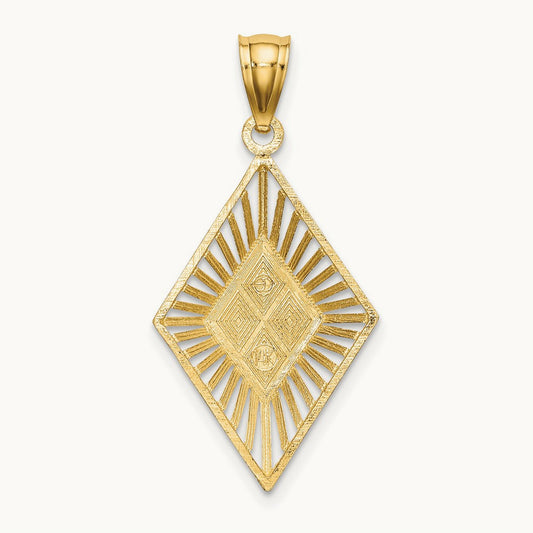 w/Rhodium D/C Diamond Shape Charm, 14K