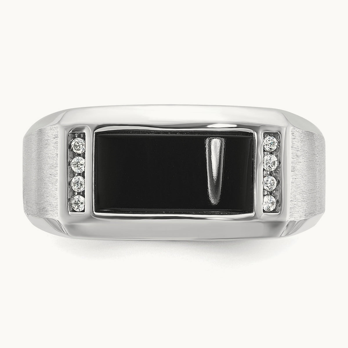 IBGoodman Men's Satin Onyx/Diamond Complete Ring, 14K White Gold