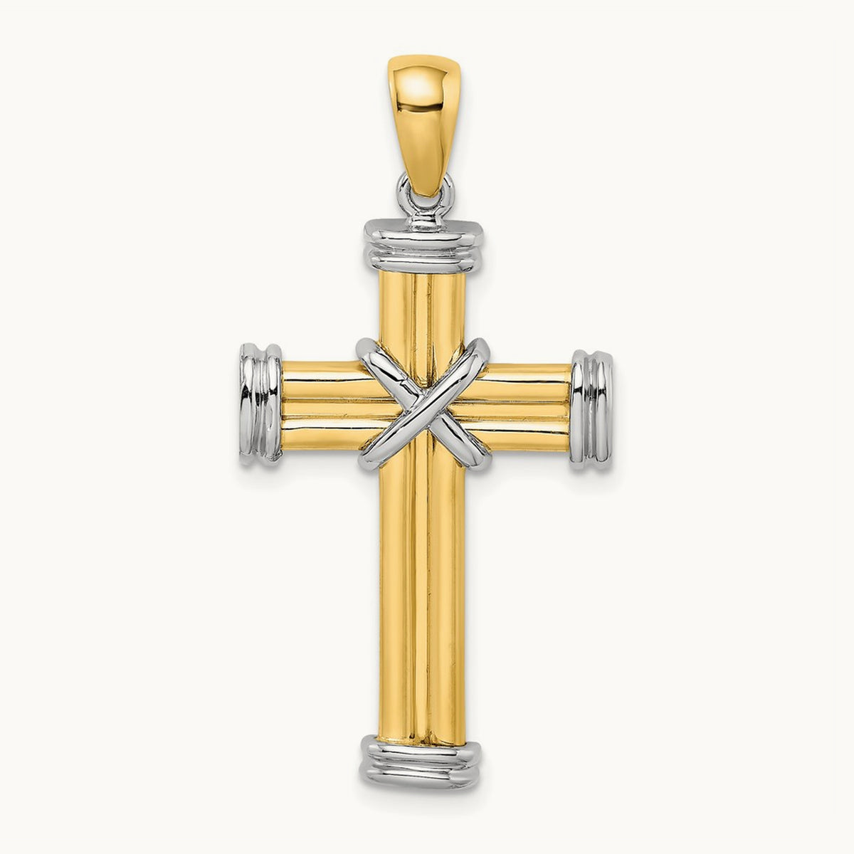Polished Cross Charm, 14K Two-tone