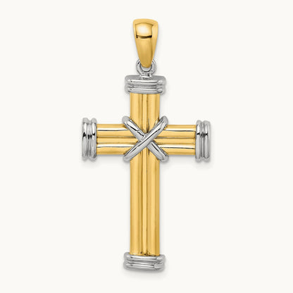 Polished Cross Charm, 14K Two-tone