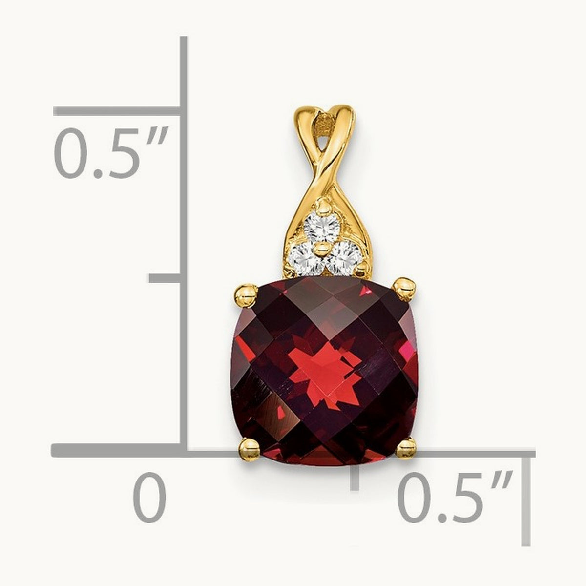 Checkerboard Garnet and Diamond Pendant — 14K Yellow Gold