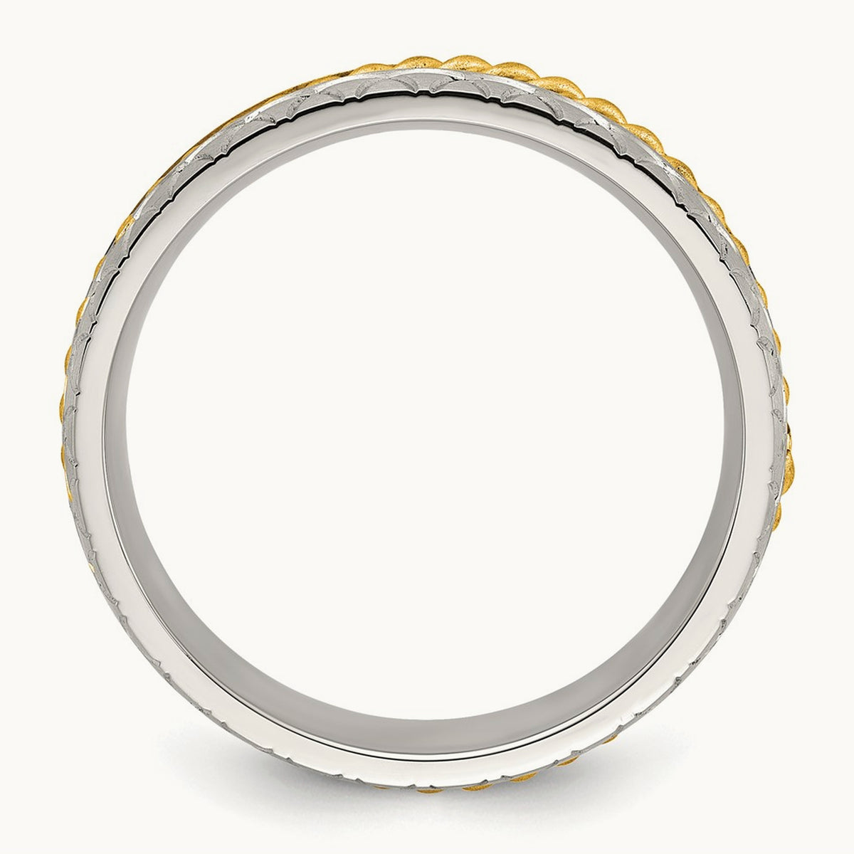 Brushed, Polished and Textured Yellow IP Center Band, 6mm, Stainless Steel