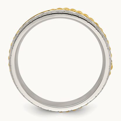 Brushed, Polished and Textured Yellow IP Center Band, 6mm, Stainless Steel