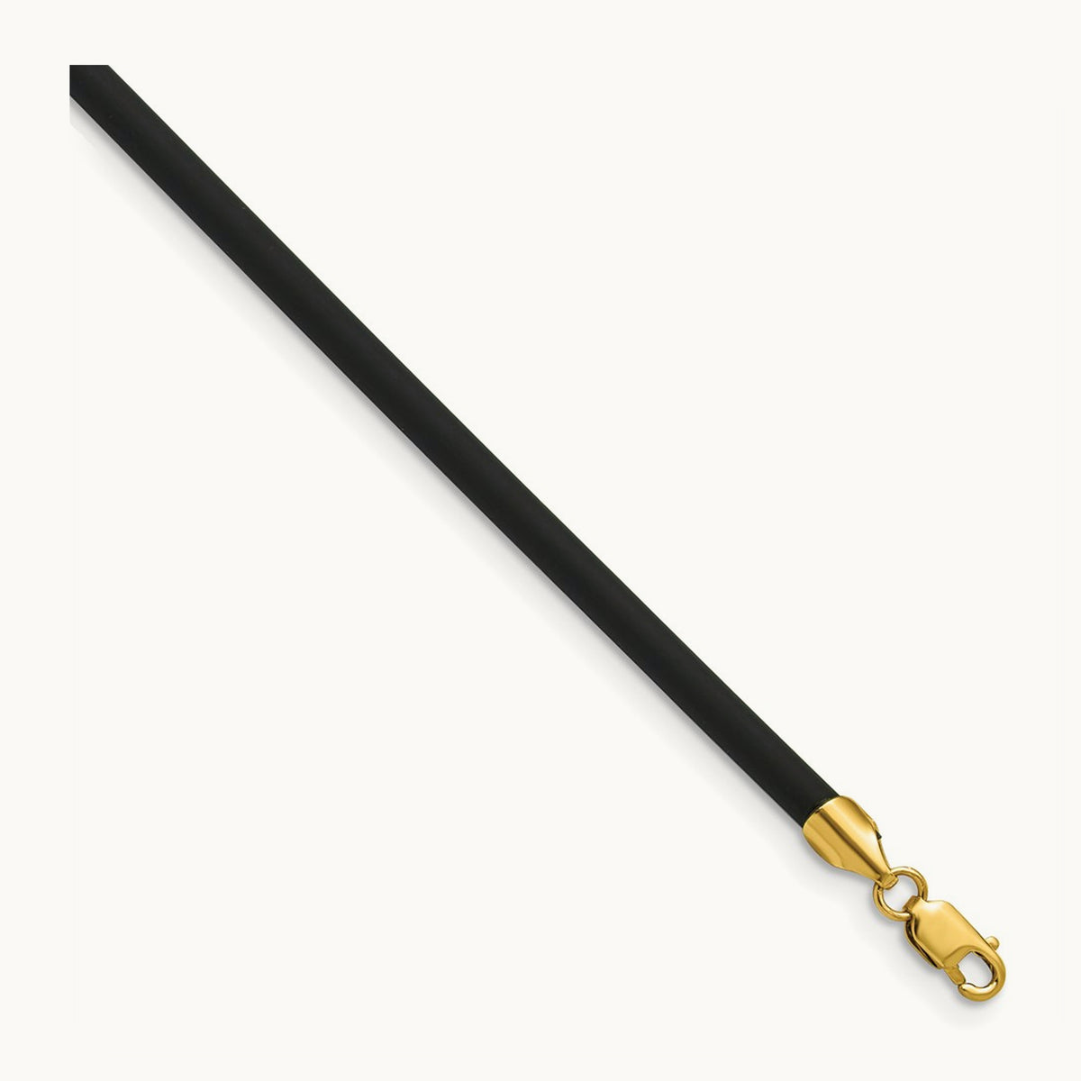 16in with Yellow Clasp Black Rubber Cord Necklace — 3mm