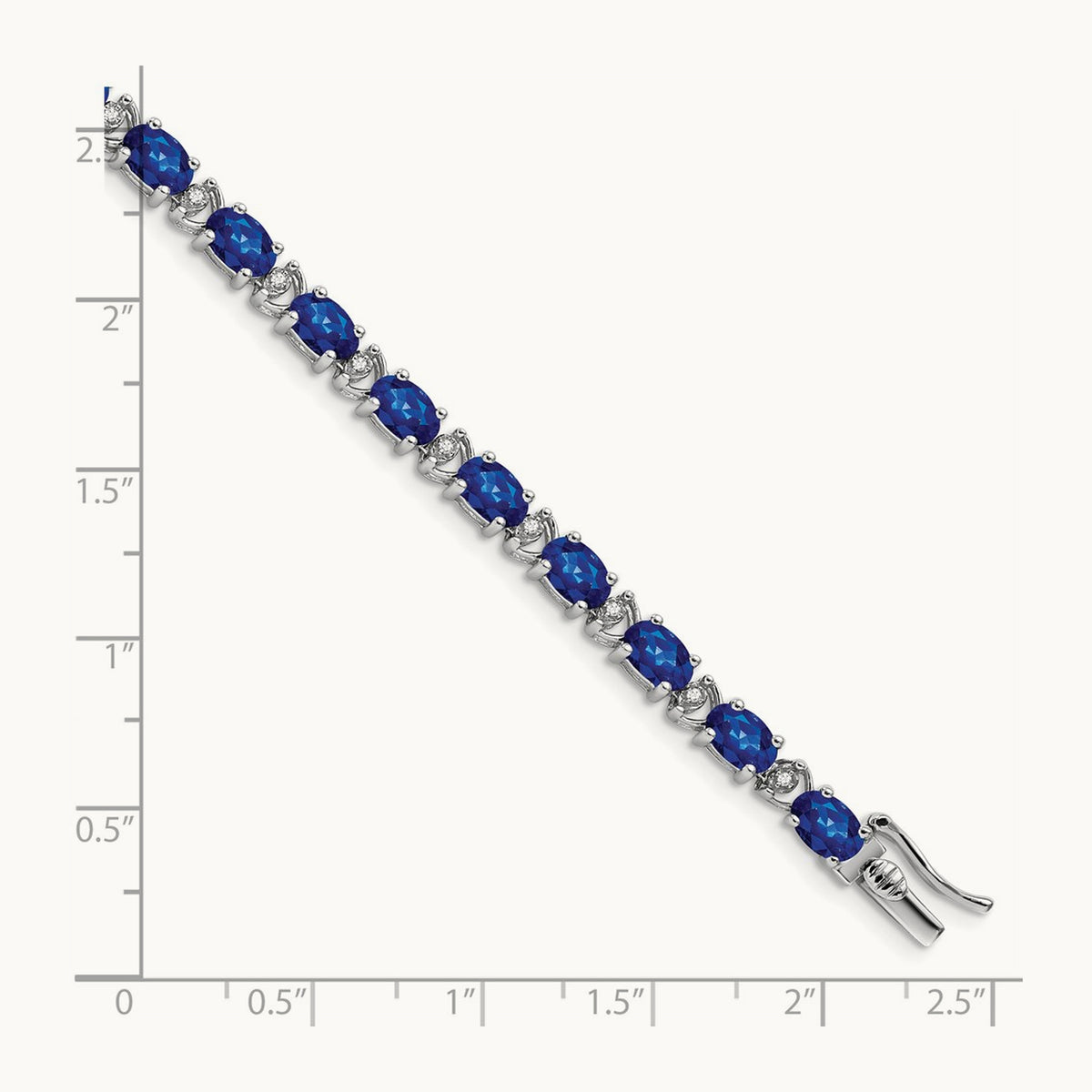 Oval Created Sapphire and Diamond Bracelet, 14K White Gold