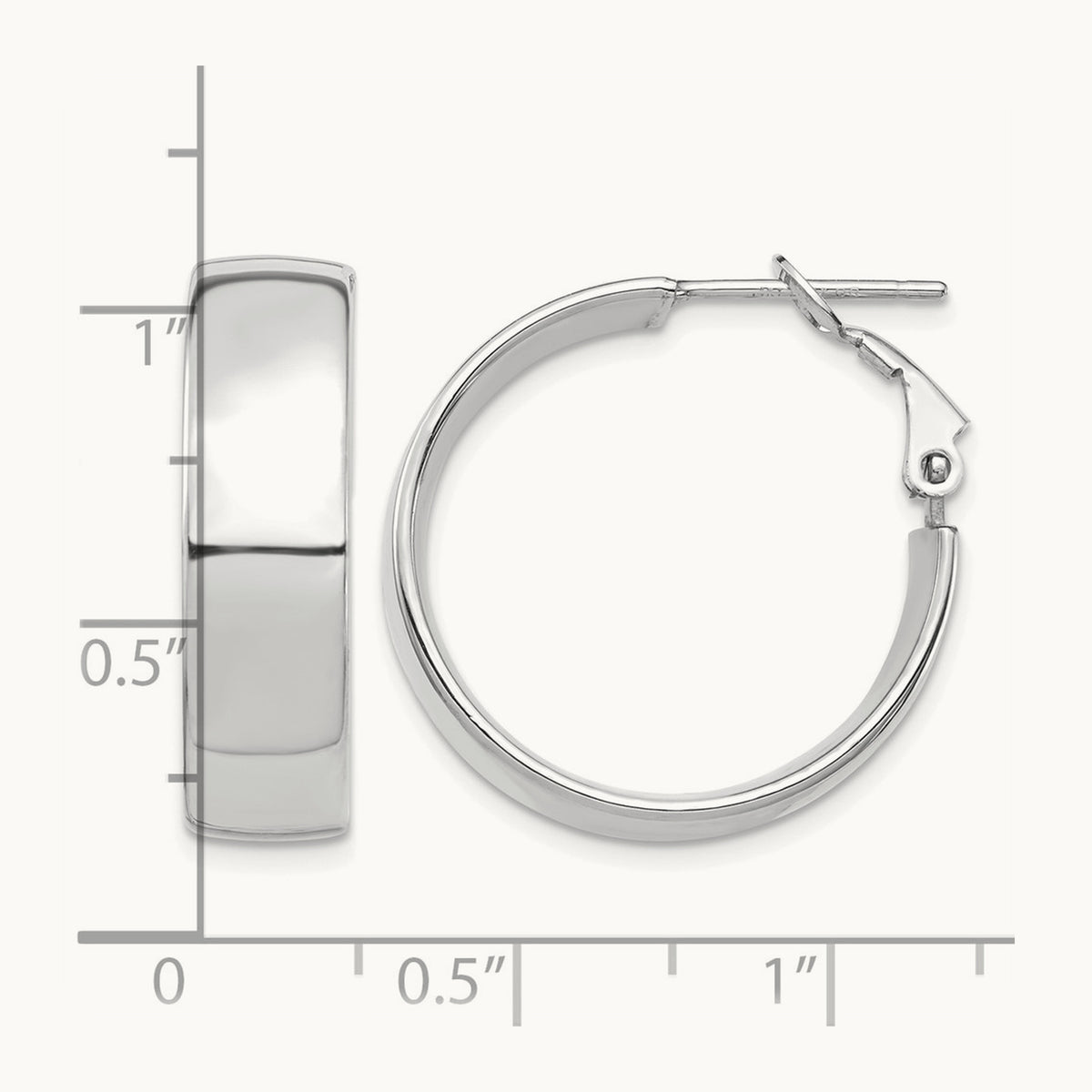 High Polished Omega Back Hoop Earrings — 14K White Gold, 7mm