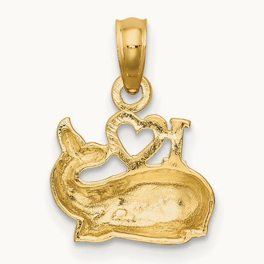 2-D Polished I HEART Whale Charm, 14K