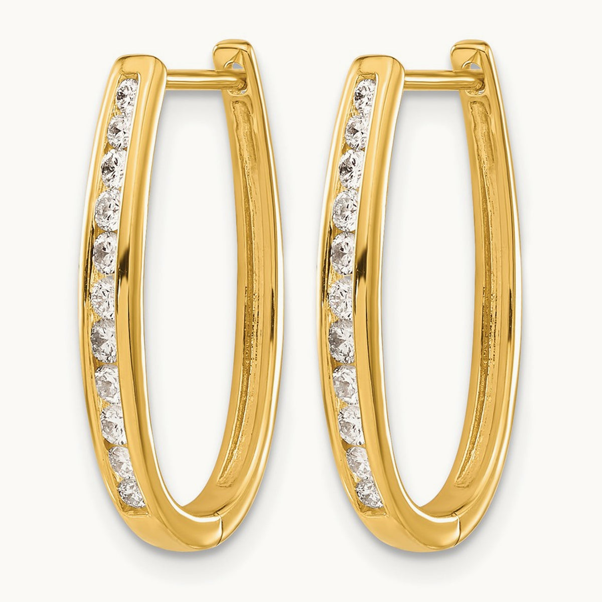 Diamond Oval Hinged Hoop Earrings — 14K Yellow Gold, 13mm
