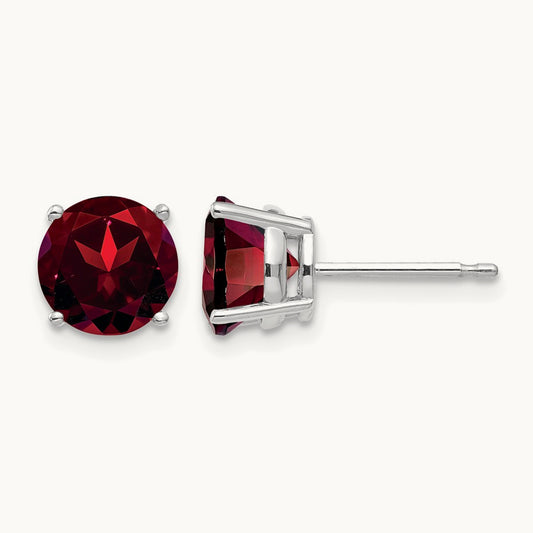 Garnet Earrings, 7mm, 14K White Gold