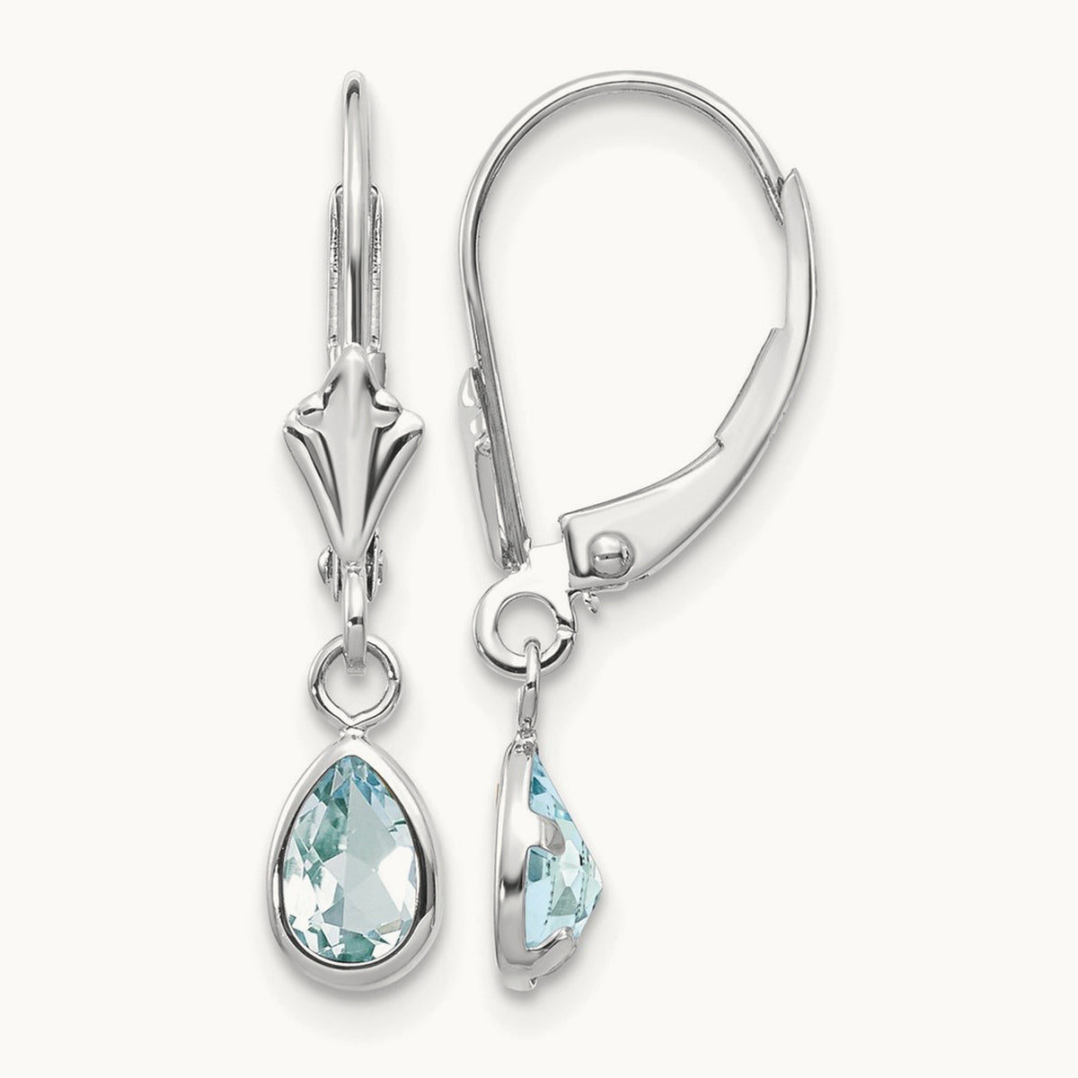 Aquamarine/March Earrings — 14K White Gold