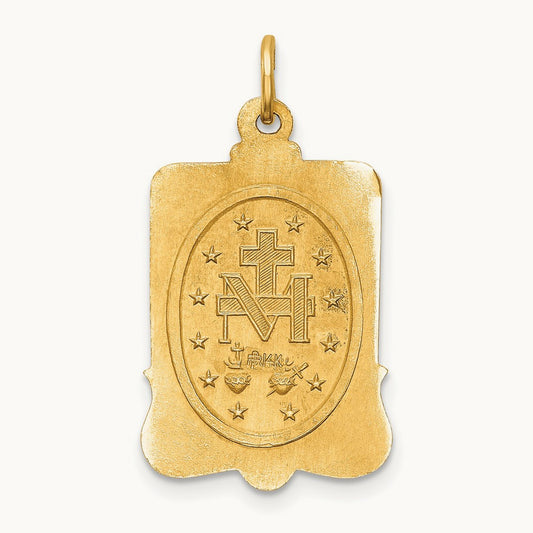 Solid Polished/Satin Large Rectangle Framed Miraculous Medal, 14K