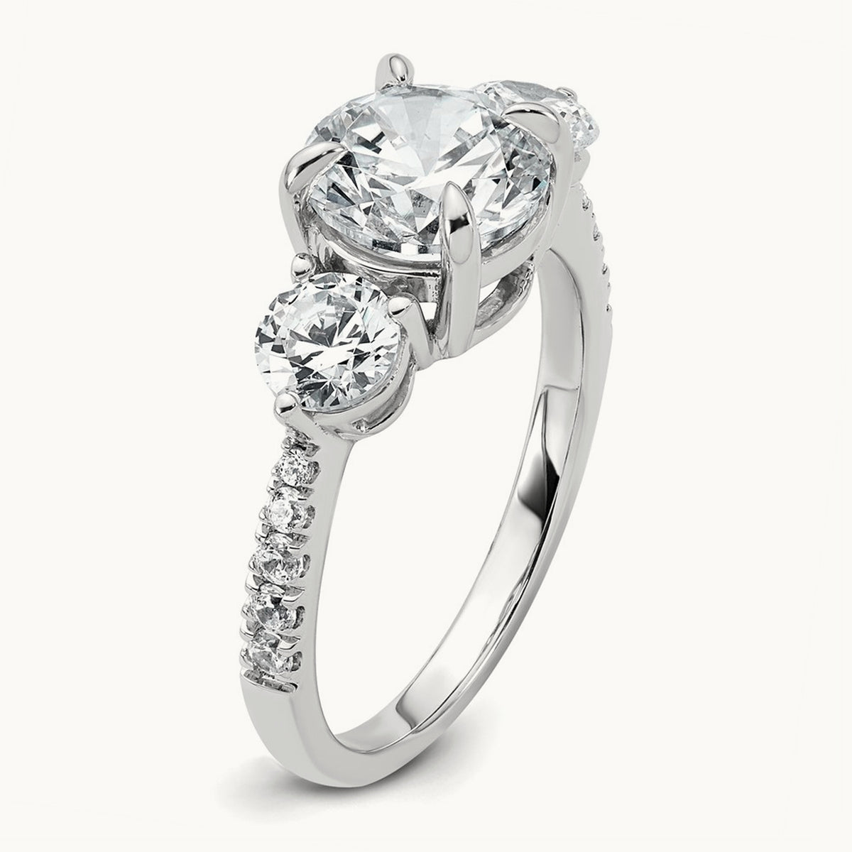 Round 3 Stone Engagement Ring, 1.50-3.00 ct tw Lab-Grown Diamond — 3 ct, 14K White Gold