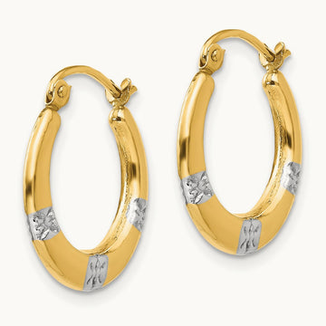 Madi K w/Rhodium Flowers Hollow Hoop Earrings, 14K