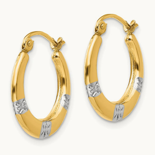 Madi K w/Rhodium Flowers Hollow Hoop Earrings, 14K