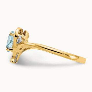 Aquamarine and Diamond Heart Ring, 14K