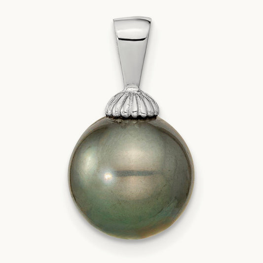 WG 10- Black Round Saltwater Cultured Tahitian Pearl Pendant, 11mm, 14K