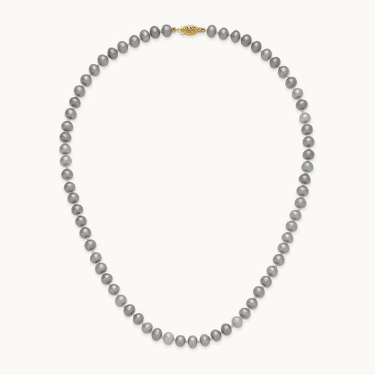 6- Near Round Grey FWC Pearl 16in Necklace, 7mm, 14K