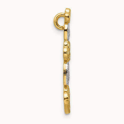 Polished Filigree Vertical Hearts Chain Slide, 14K Two-tone