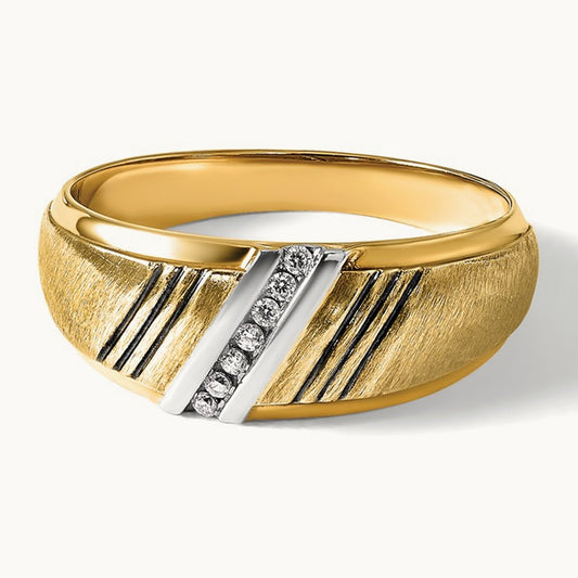 w/ White & Black RH IBGoodman Men's Satin/Grooved AA Dia Ring, 14K