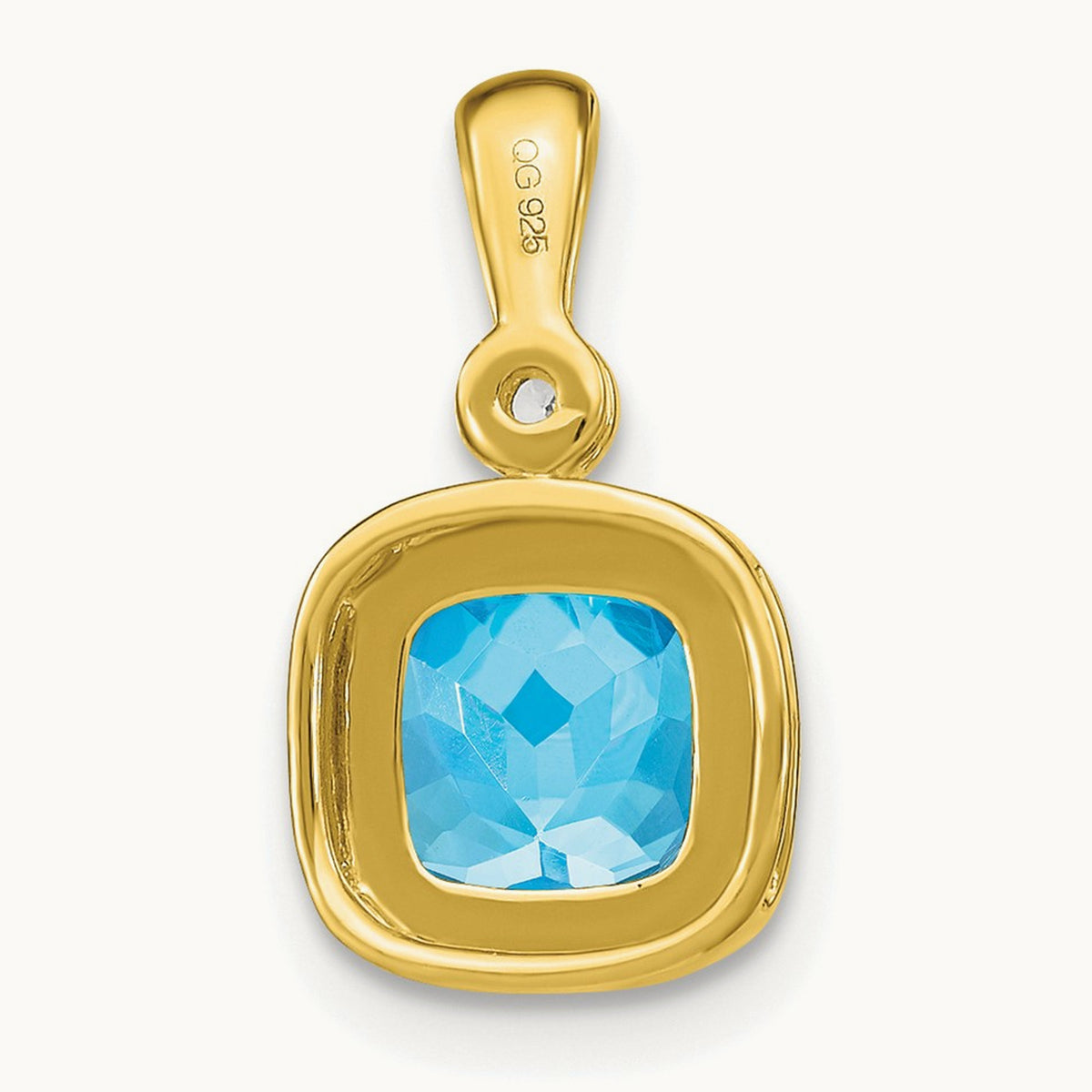 Cushion Blue Topaz and Diamond Pendant — 14K Yellow Gold