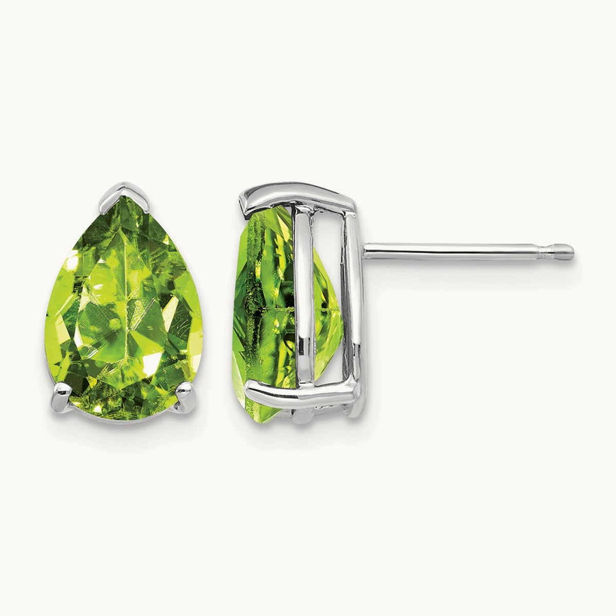 10x7mm Pear Peridot Earrings, 14K White Gold