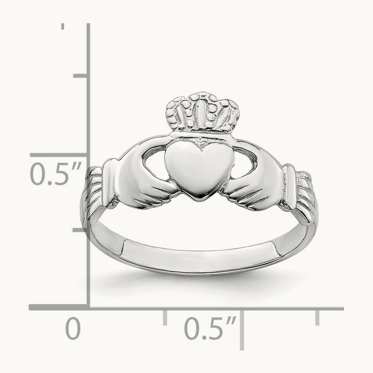 Polished Claddagh Ring, 14K White Gold