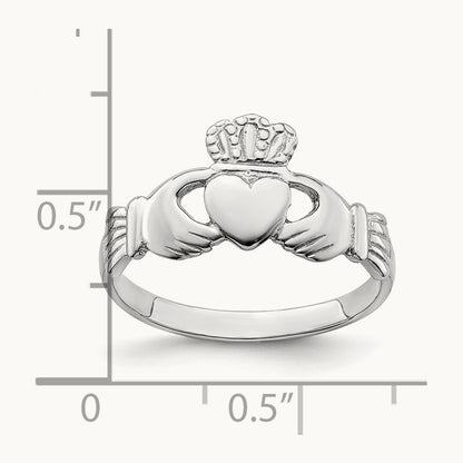 Polished Claddagh Ring, 14K White Gold